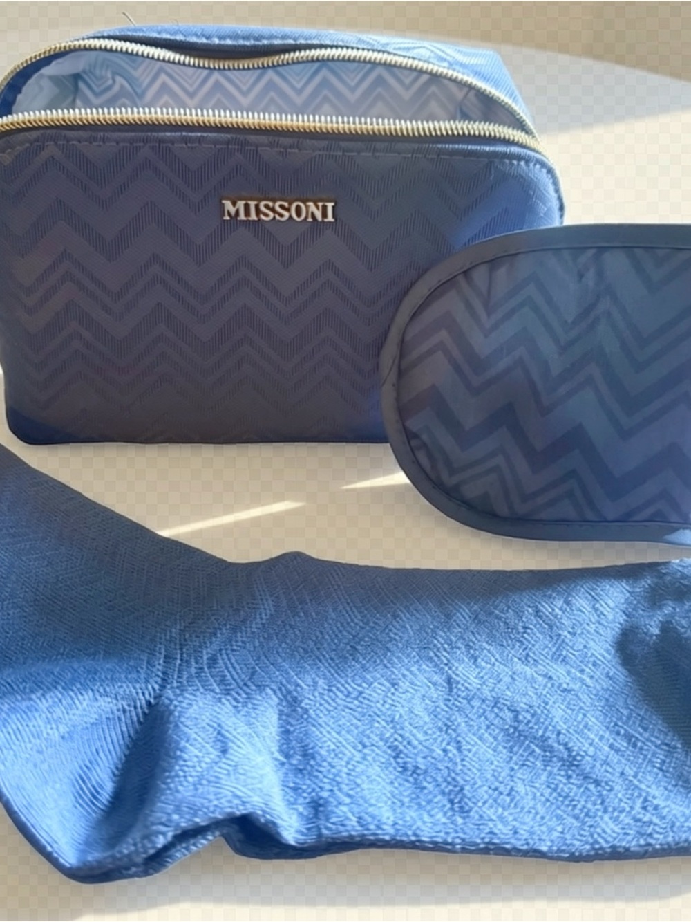 NWT Missoni 3-piece travel set in the iconic blue chevron pattern 💙